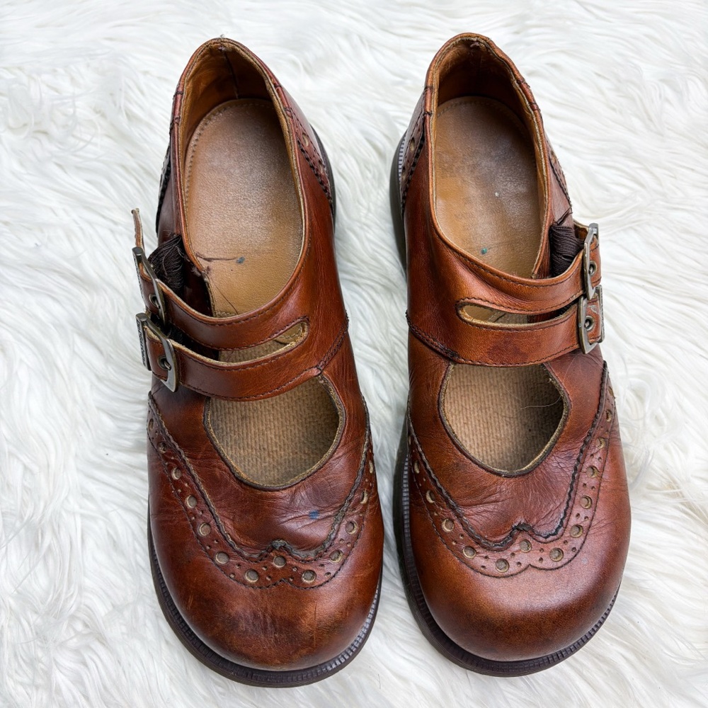 Dr. Martens Vintage Made in England Brogue Mary Jane Double Strap Leather Shoes - Picture 3 of 11